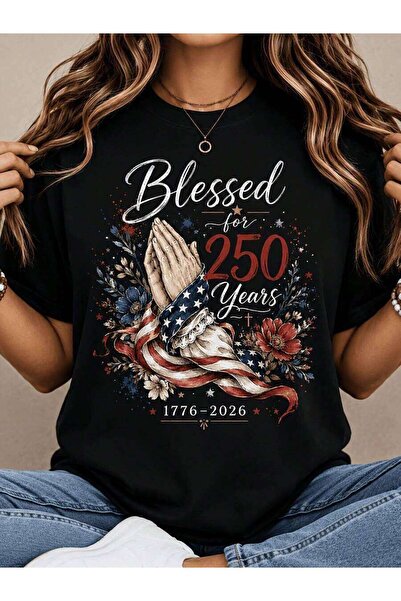4CR Plus Size - Women's Blessed For 250 Years Graphic T-Shirt, Patriotic Pray...
