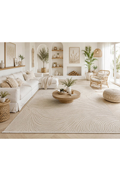 Hoomrugs Luxess Halı Lima 1180 Bej Modern Akrilik Salon Halısı