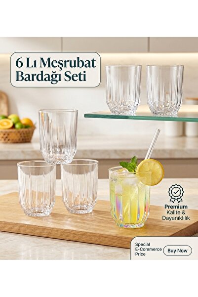 Generic Brand Paşa Garden Echo 6-Piece Soft Drink & Water & Whiskey Glass Set...