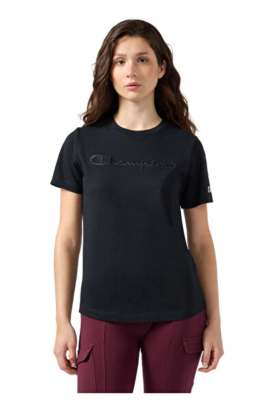 Champion 118382-KK001 SS Tee Siyah Yuvarlak Yaka Düz Kadın T-Shirt