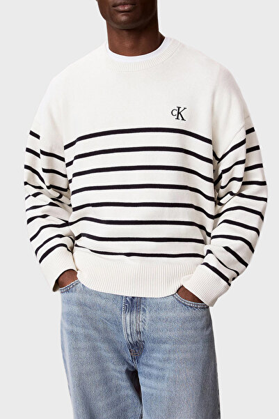 Calvin Klein Pamuk ve Kaşmir Karışımlı Relaxed Fit Logolu Kazak LV04RG305GYAS...