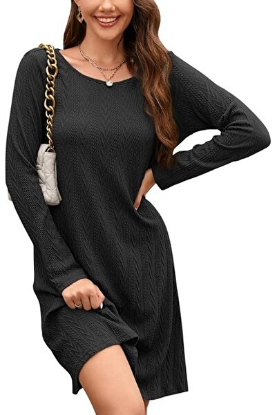 OEM Rochie STYLEWORD midi, elastica cu maneca lunga pentru femei, negru, mari...