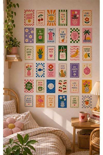 LABELOVE Good Vibes Poster Kart Seti 36 Adet 10x15cm Çerçevesiz Kalın Kuşe Kağıt