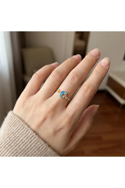FASHION Blue Moon Star Detailed Adjustable Women's Ring