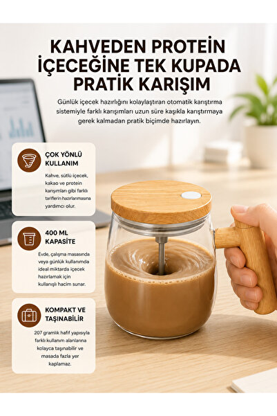 UCUZTEKNO IP6 Su Geçirmez Şarjlı Kupa – 3D Karıştırma, 400 ml Yeni Nesil