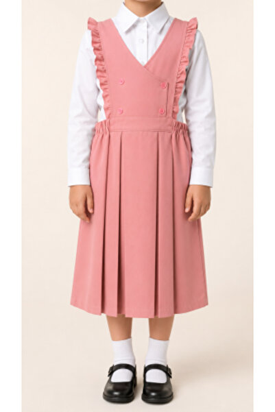 Rukn Ahlam Pink School Apron with Ruffles and Front Pleatsa