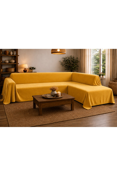 Sister Home Design 500x200 cm Husă pentru canapea de colț L, lenjerie de in, ...