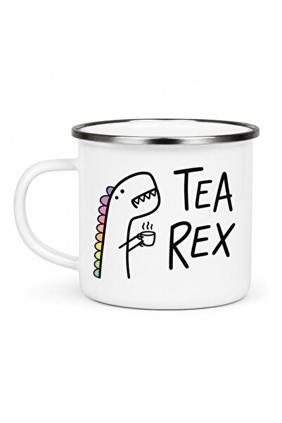 OEM Tea Rex enamel mug, enameled metal, white