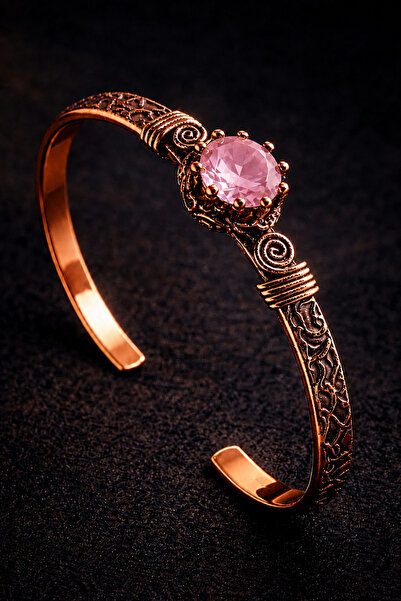 İyyaKee 100% Pure Copper Pink Zircon Stone Women's Bracelet Handmade Adjustab...