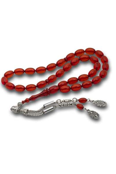 Inure Jewelry Mărgele de rugăciune din chihlimbar cu ciucuri metalici, tăiate...