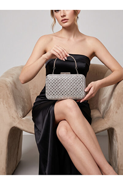 Biçanta Silver Gray Lame Color Stone Women's Evening Dress Bag Wedding Engage...