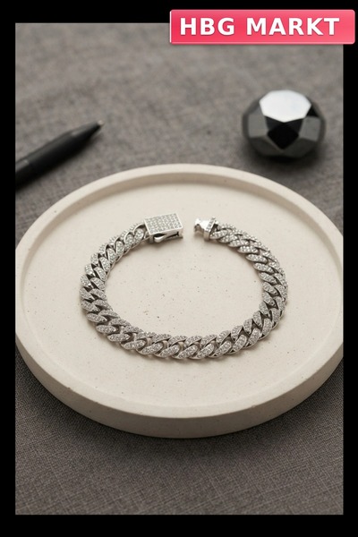 Generic Brand Men's Silver Color Cuban Chain Bracelet Brass Maintains Shape f...