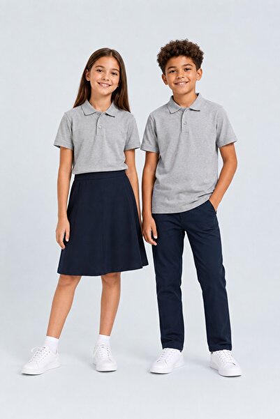 The Clover Girls & Boys Unisex Gray 100% Cotton Polo Collar Short Sleeve 2-Pi...