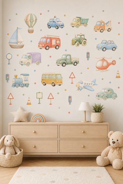 Wesliva Vehicles Nursery Wall Sticker Set, Car Truck Engineering Vehicle Baby Room Decor