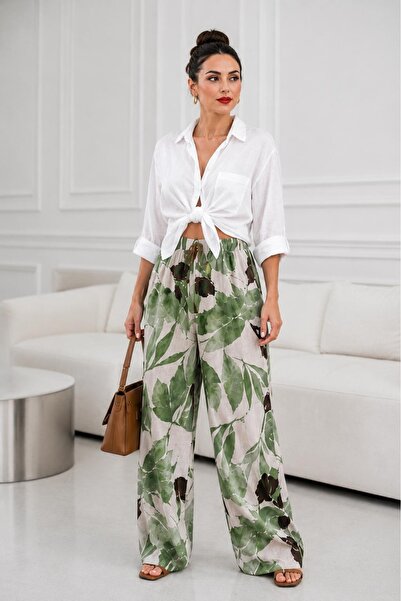 Bluewhs Women's Wrinkled Patterned Loose Wide-Leg Trousers – Comfortable Pant...