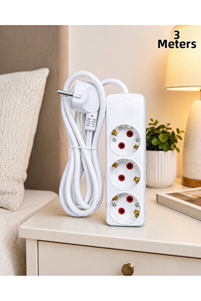 EvLight White 3-Outlet Power Strip with 3 Meter Extension