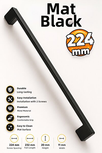 Badem10 Μαύρο ματ Μαύρο ματ Συρτάρι κουζίνας - Μεταλλική λαβή - Ντουλάπι ντου...