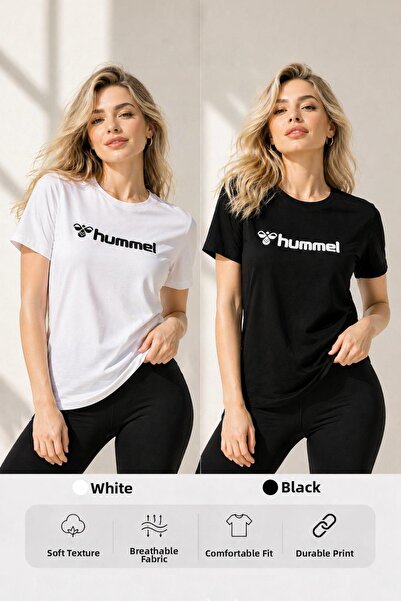 hummel Γυναικεία μπλουζάκια σετ 2 τεμαχίων Nesle Μαύρο και άσπρο βαμβακερό ύφ...