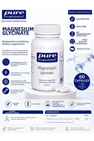 Pure Encapsulations Magnesium Glycinate 60 Capsules |   Magnesium Bisglycinat...