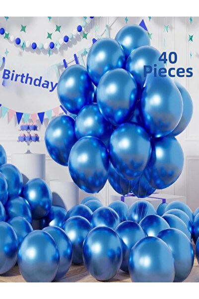 Işıltı Balon Dükkanı Blue Metallic Balloons Shiny Party Balloon Graduation, W...