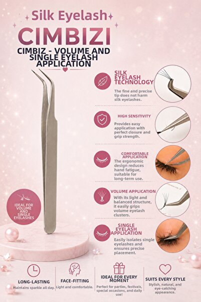Nera Classy Ipek Eyelash Tweezers – L Tweezers, Volume and Single Eyelash App...