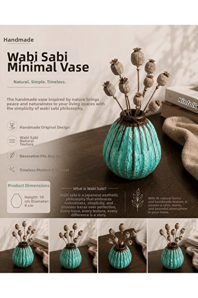 Art By Aslı Wabi-Sabi Minimal Turquoise Vase – Handmade Decorative Ceramic Va...
