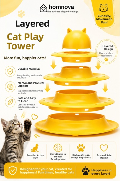 Homnova Layered Cat Toy 3-Tier Interactive Cat Play Tower with Balls