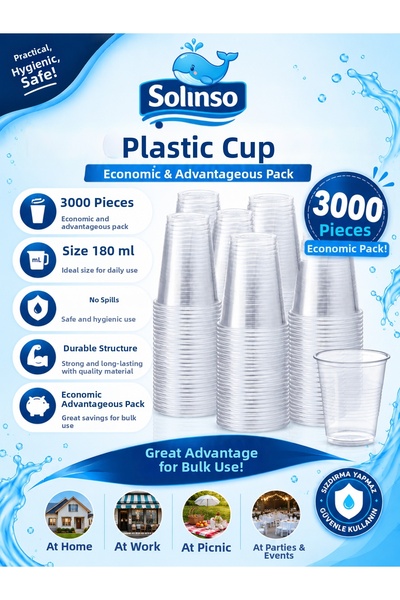 SOLINSO 🐳 Plastic Pet Cups 180 Cc Automatic Cup Dispenser 3000 Pieces