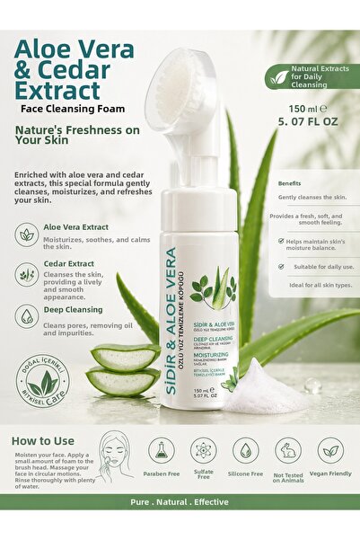 asellya sağlıklı yaşam Aloe Vera & Sidir Extract Facial Cleansing Foam 150 ml