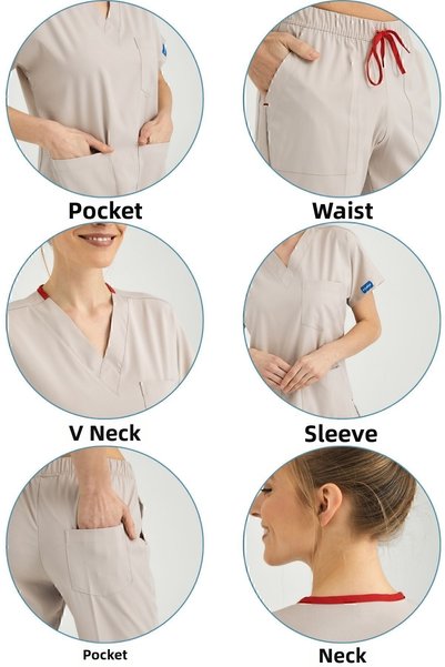 Pozitif Üniforma Cream Lycra Nurse Jersey Bottom Top Surgical Team Scrubs Uniform Surgical Jersey