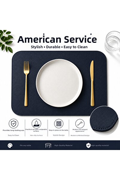 Mesut Balaban Deri Ürünleri 2 Pieces of Navy Blue Tableware Presentation Plat...