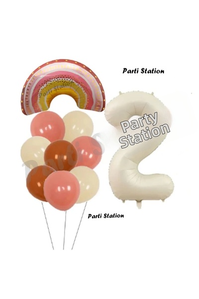 Partifest Bohemian Rainbow Balloon Set Boho Rainbow and Cream Number Balloon ...