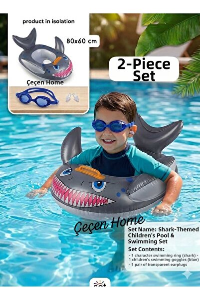 ÇEÇEN HOME Children's Swim Ring with Shark Figure and Children's Swimming Gog...