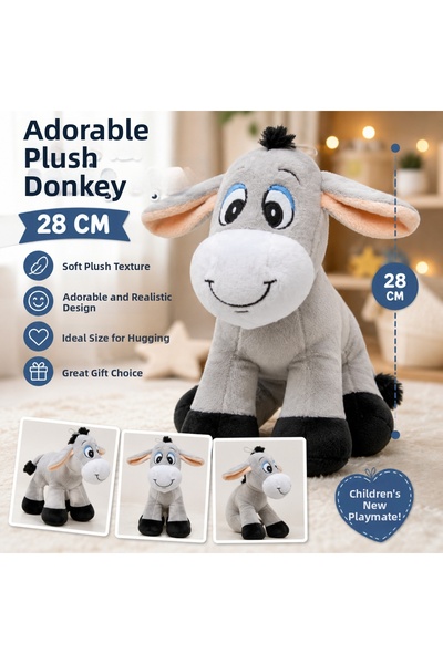TRUST STORE Cute Plush Donkey 28 cm Soft Cuddly Gray Plush Toy