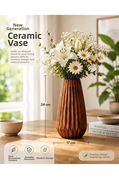 Yumuk Shop Decorative Luxury Nordic Wood Look Modern Vase 24X17