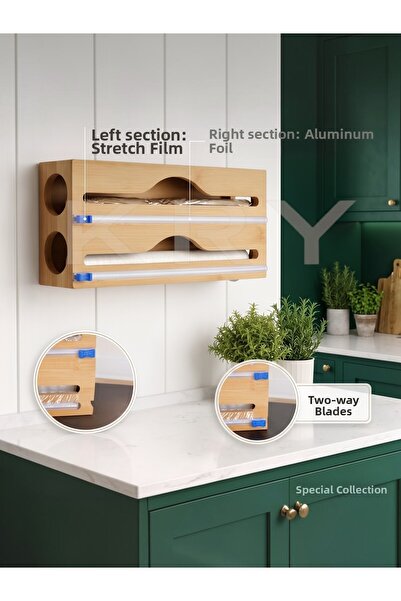 KRY Bamboo 2-Piece Stretch Film and Foil Cutter Organizer – Kitchen Organizer...