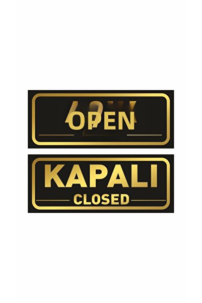 Gokco Open-Closed Sign Black Gold Color 30X12Cm Size with String and Suction Cup