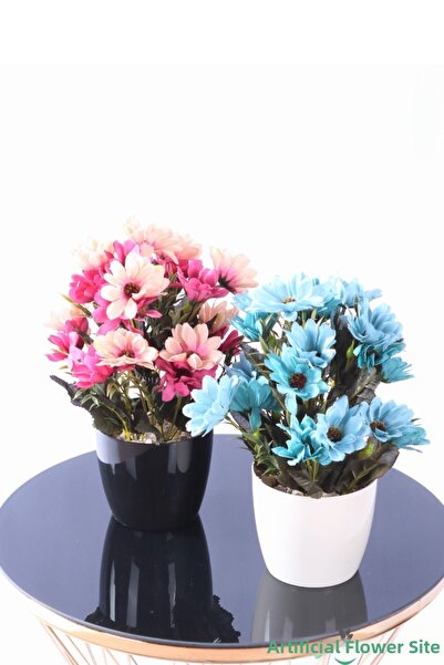 Yapay Çiçek Sitesi Artificial Layered Daisy Arrangement in Plastic Flower Pot...