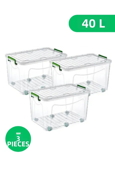 LOREMPBOX Cutie de depozitare cu roți și sistem de blocare 39 litri 3 contain...