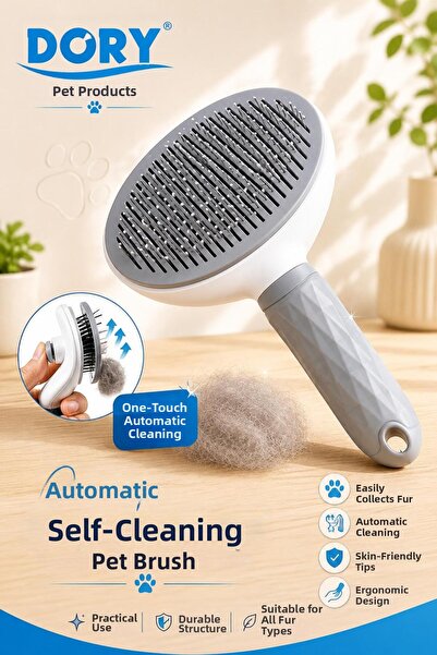 Dory Pet Brush with Automatic Cleaning Button Cat Dog Hair Collector Gray