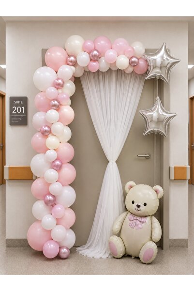 HAPPYLOOPPARTY Pink and White Hospital Room Door Decoration Set Baby Girl Bab...