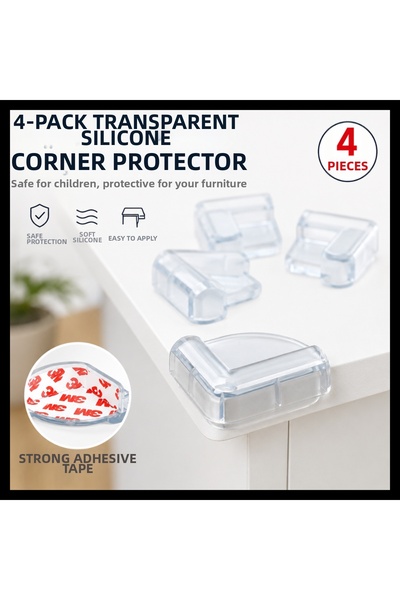 tg tek-iş global 4-Piece Transparent Silicone Corner Protector – Child Safety Table and Furniture Corner Protection Set