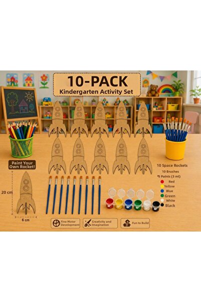 WoodStory 10-Piece Wooden Space Rocket Painting Set |   Kindergarten Activity...