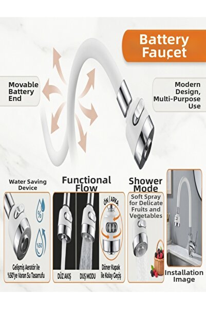 GenelTedarik White Black Kitchen Sink Pipe Kubar Movable Water Saving Device ...