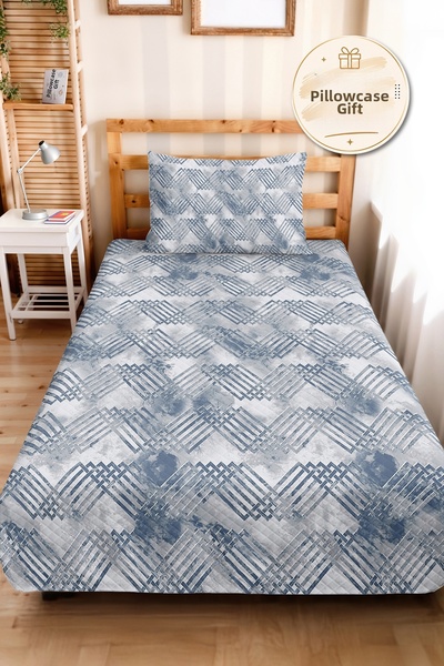 Evimde Bambaşka Blue Geometric Young Room Single Pique Set - Gray Minimal 160...