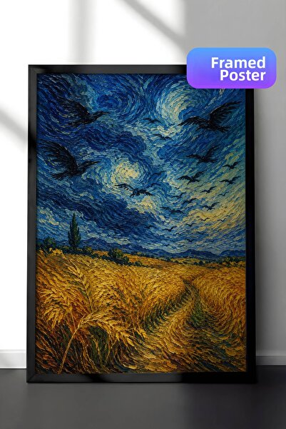 Zestia Pictură murală inspirată de Van Gogh, câmp de grâu, efect de pictură î...