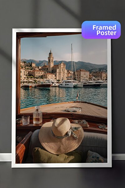 Postifull Boat and Cityscape Poster, White Framed Poster, Old Money Series, N...