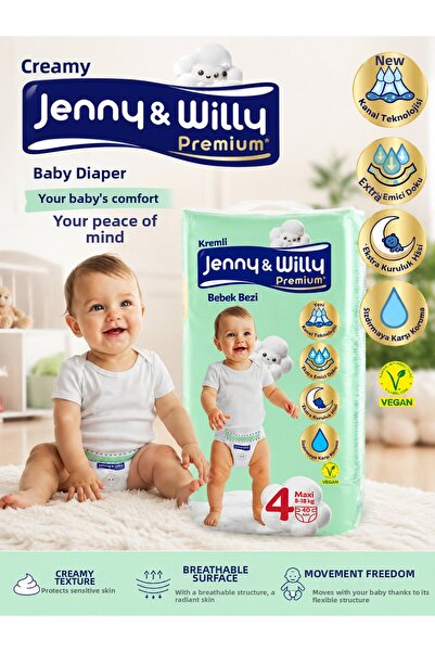 Jenny & Willy حفاضات أطفال كريمي فاخرة مقاس ماكسي 4، 8-18 كجم، 40 قطعة، حفاضا...