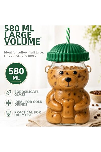 Yıldızan Nry Shop Sogud Glass Cup - 580 ml Cold Drink Cup with Straw - Borosi...