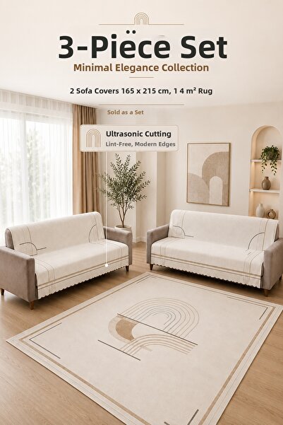GECE HOME طقم من 3 قطع: 2 غطاء أريكة مقاس 165x215 سم + 1 سجادة مطبوعة رقمياً ...